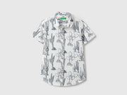 Boys White Cotton Cactus Print Regular Fit Casual Shirt