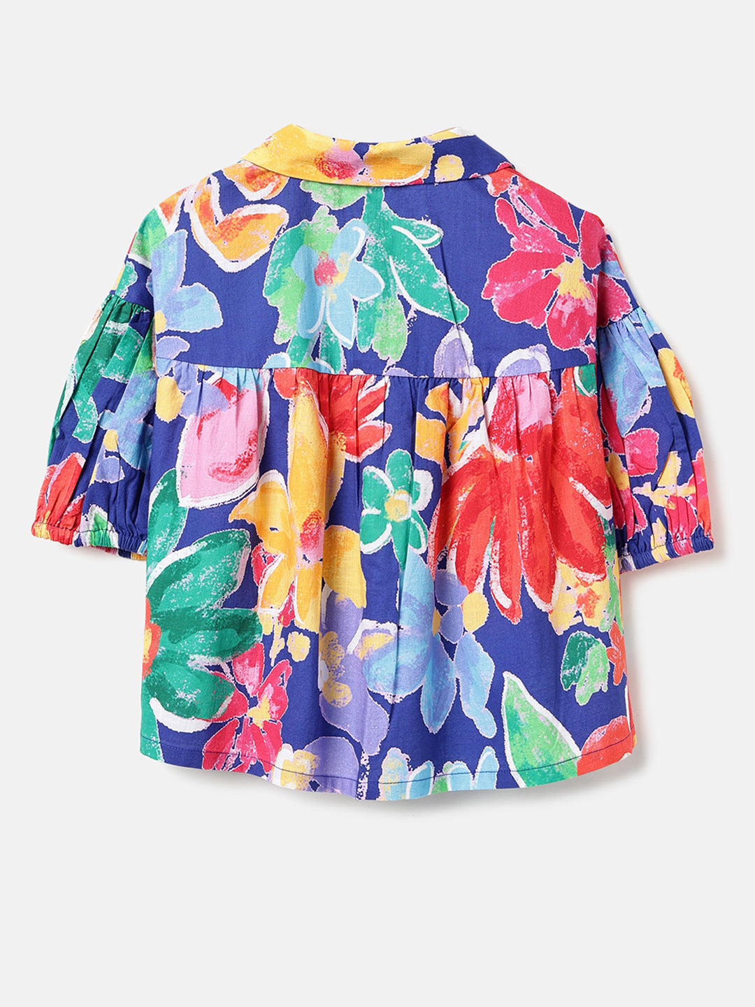 Girls Purple Floral Cotton Slub Shirt Regular Fit