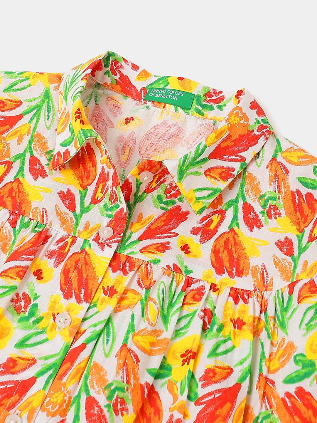 Girls Multi Tulip Floral Cotton Slub Shirt
