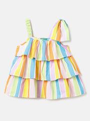 Girls Multi Stripe Cotton Square Neck Top