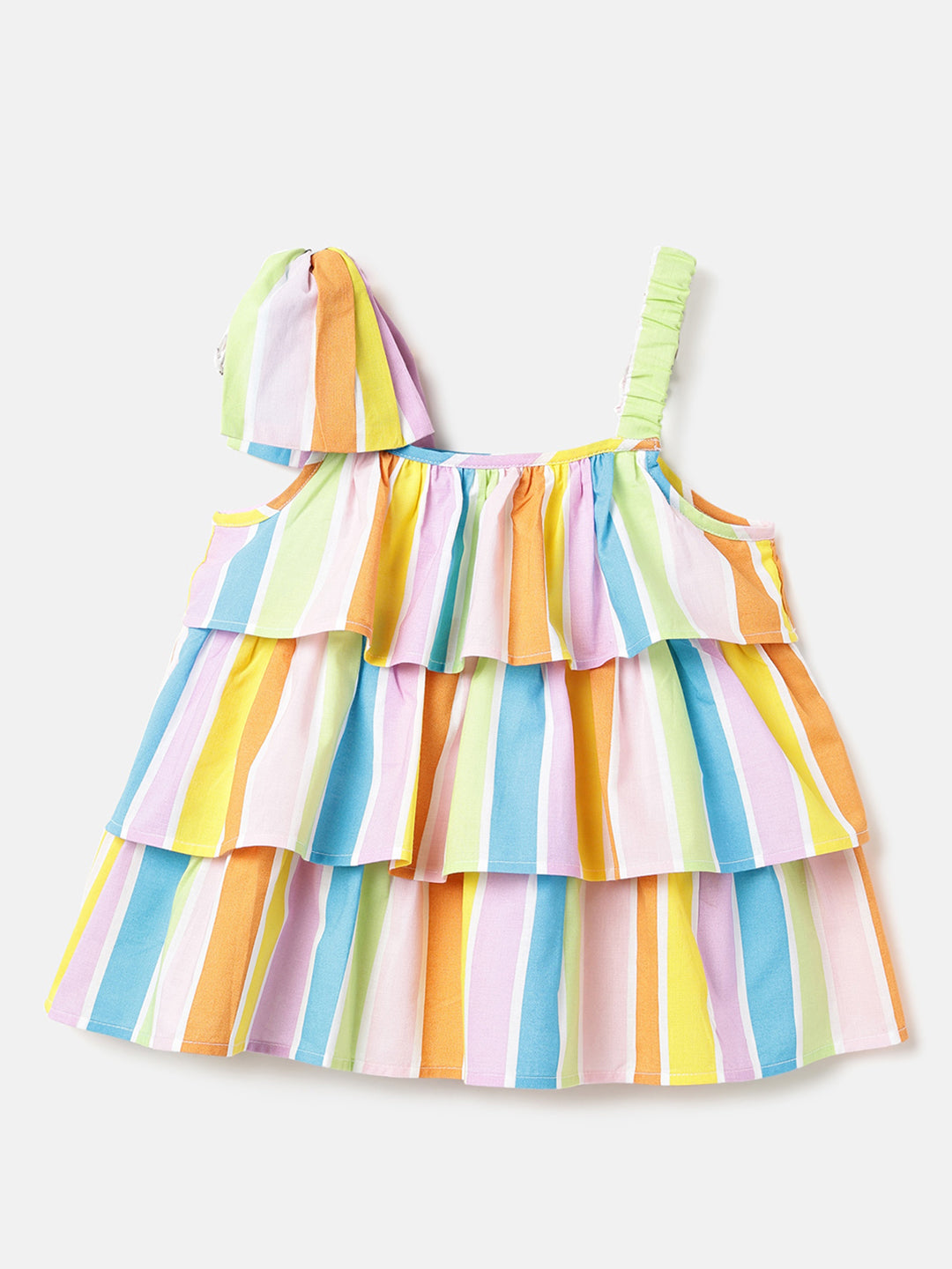 Girls Multi Stripe Cotton Square Neck Top