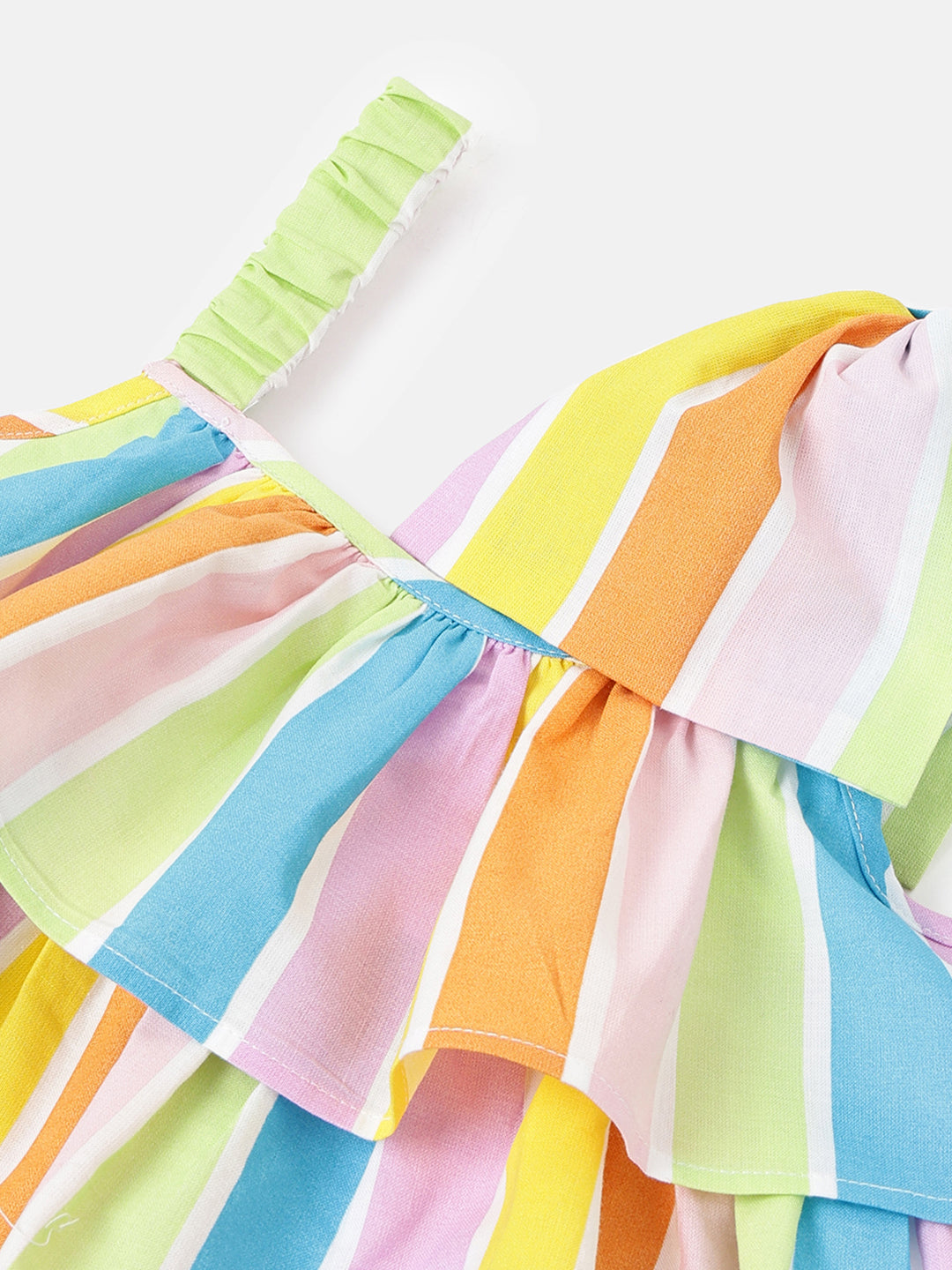 Girls Multi Stripe Cotton Square Neck Top