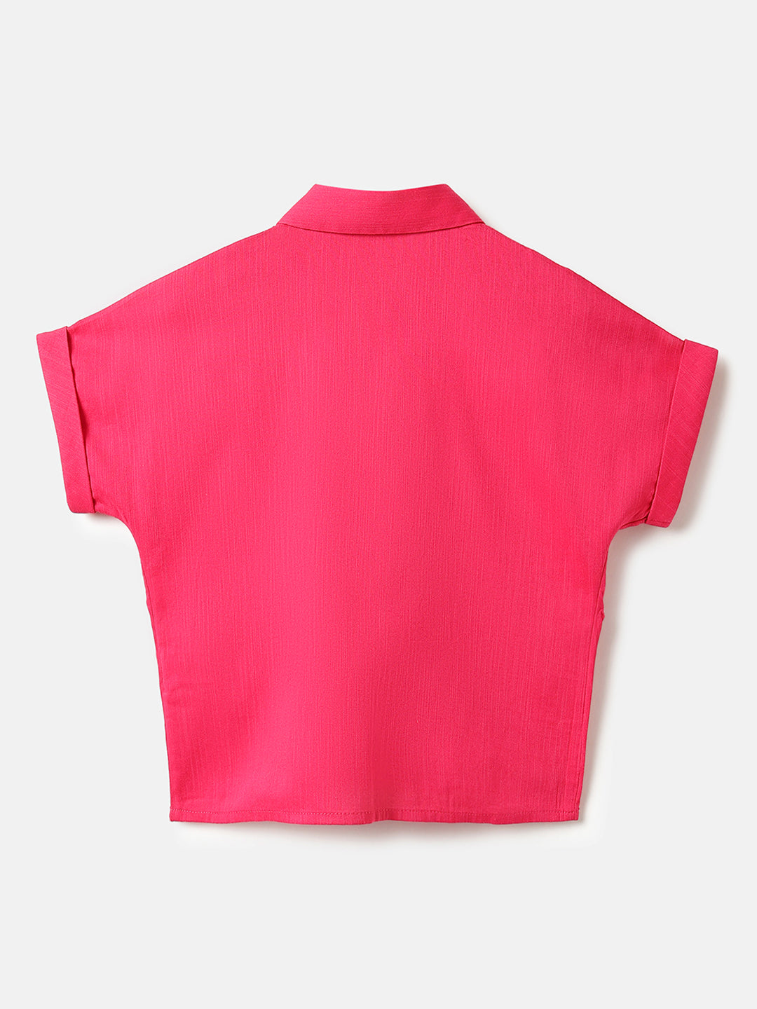 Girls Red Cotton Front Knot Regular Fit Shirt Top