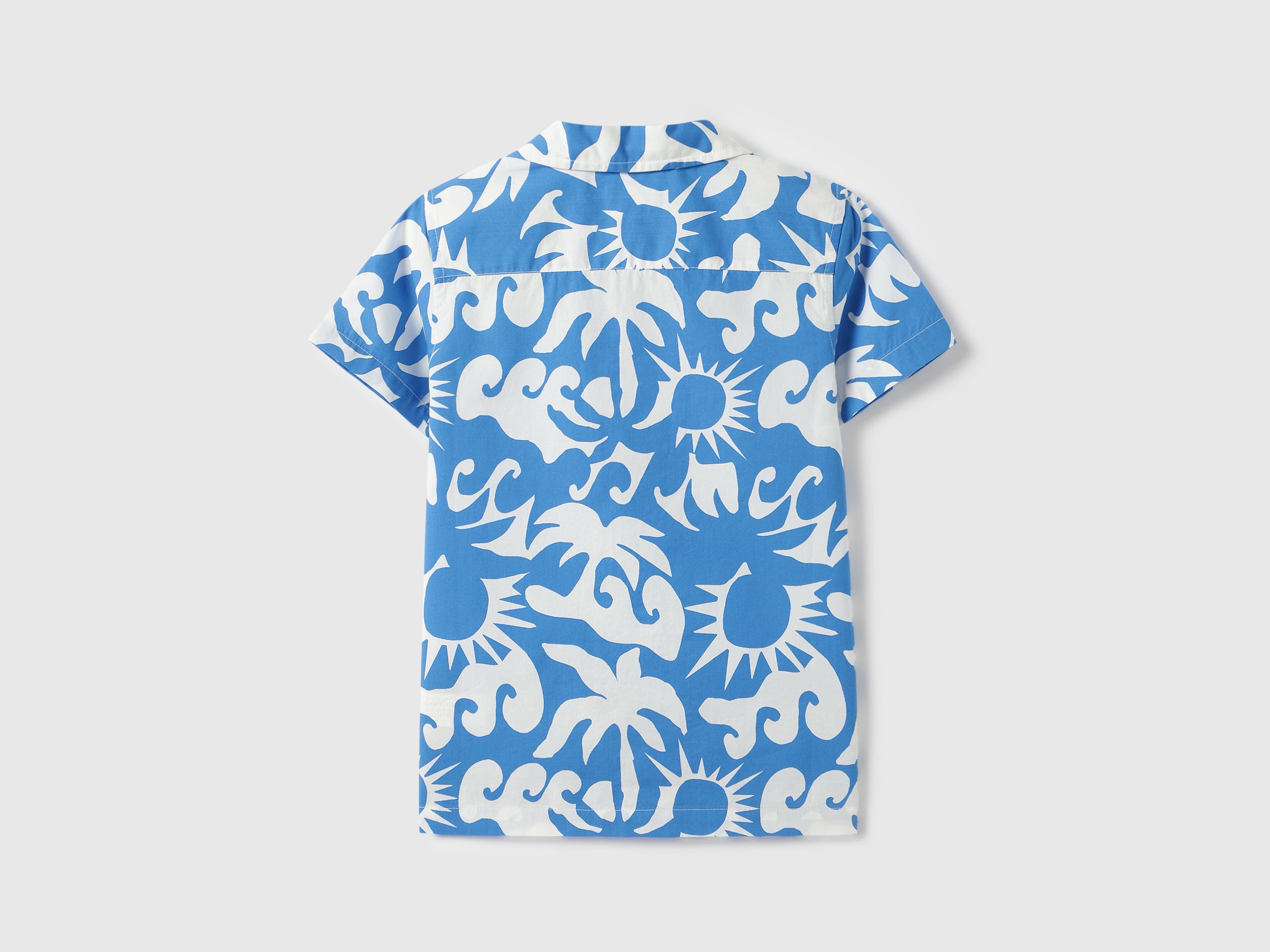 Boys Blue Summer Print Cotton Shirt – Resort Collar