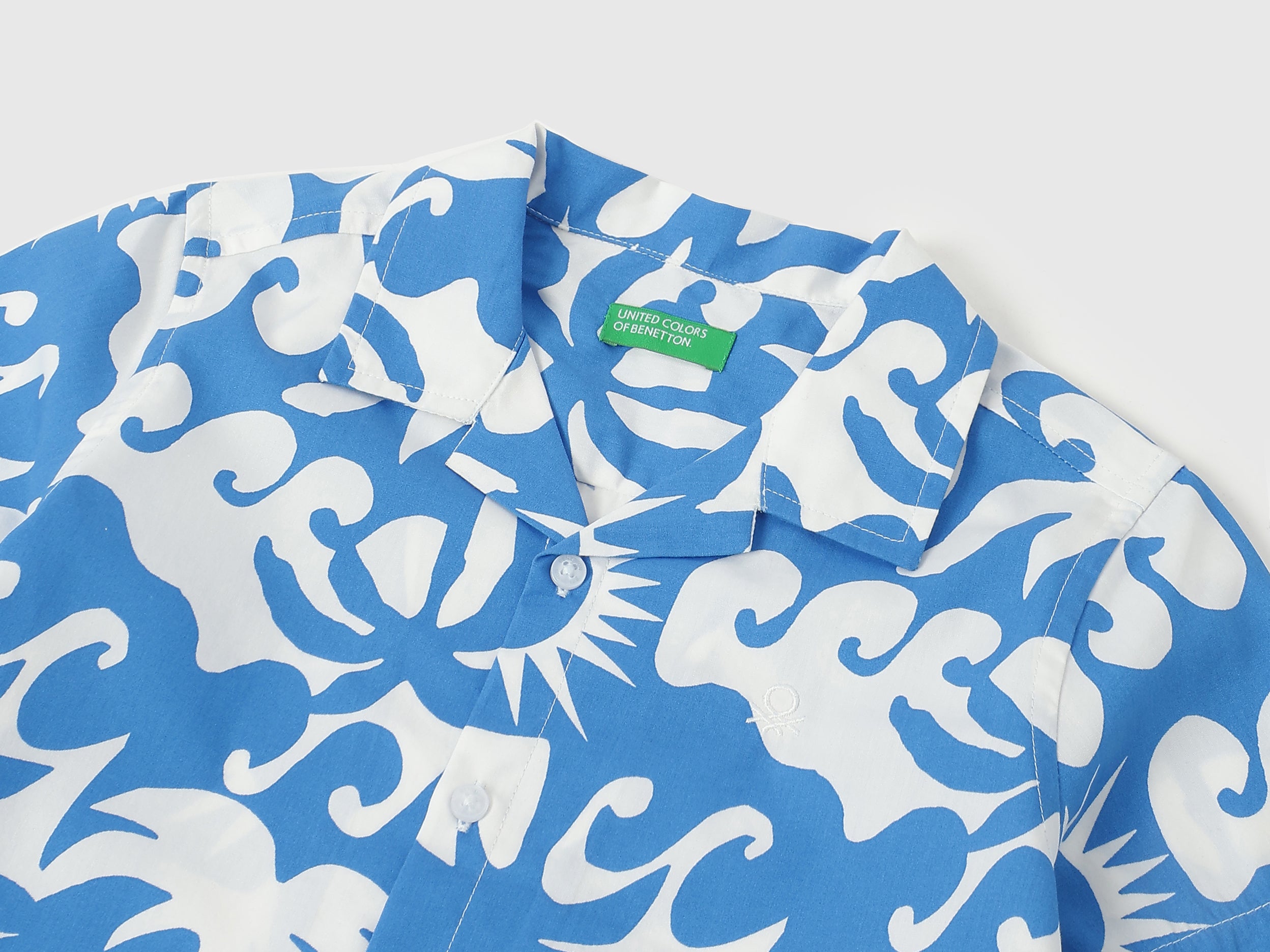 Boys Blue Summer Print Cotton Shirt – Resort Collar