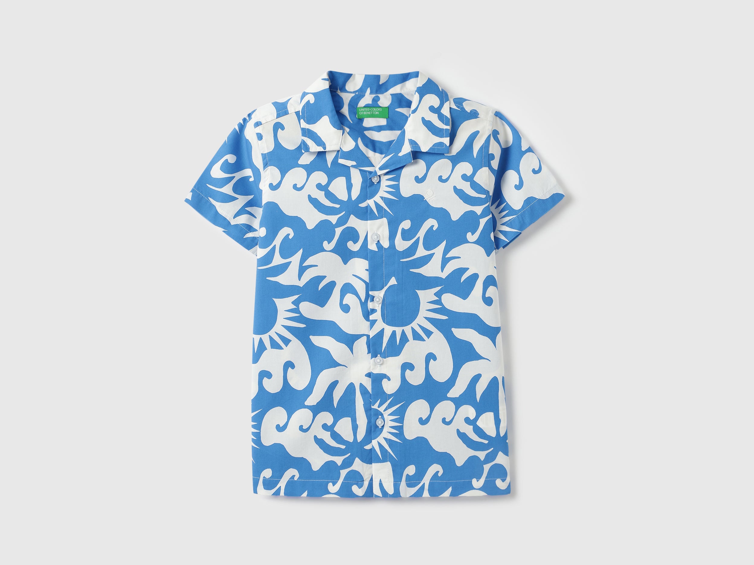 Boys Blue Summer Print Cotton Shirt – Resort Collar