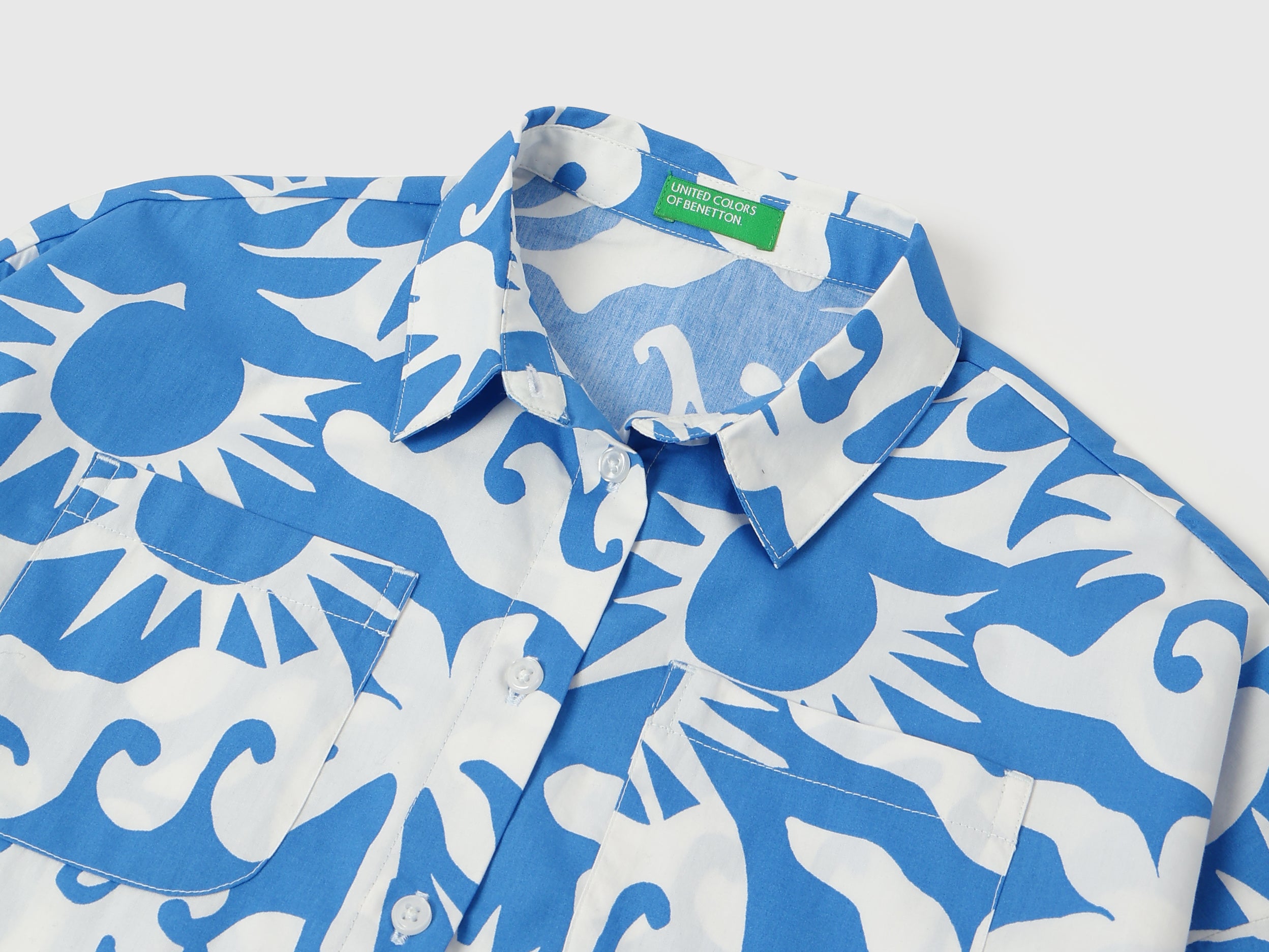 Girls Blue Abstract Print Cotton Shirt Top