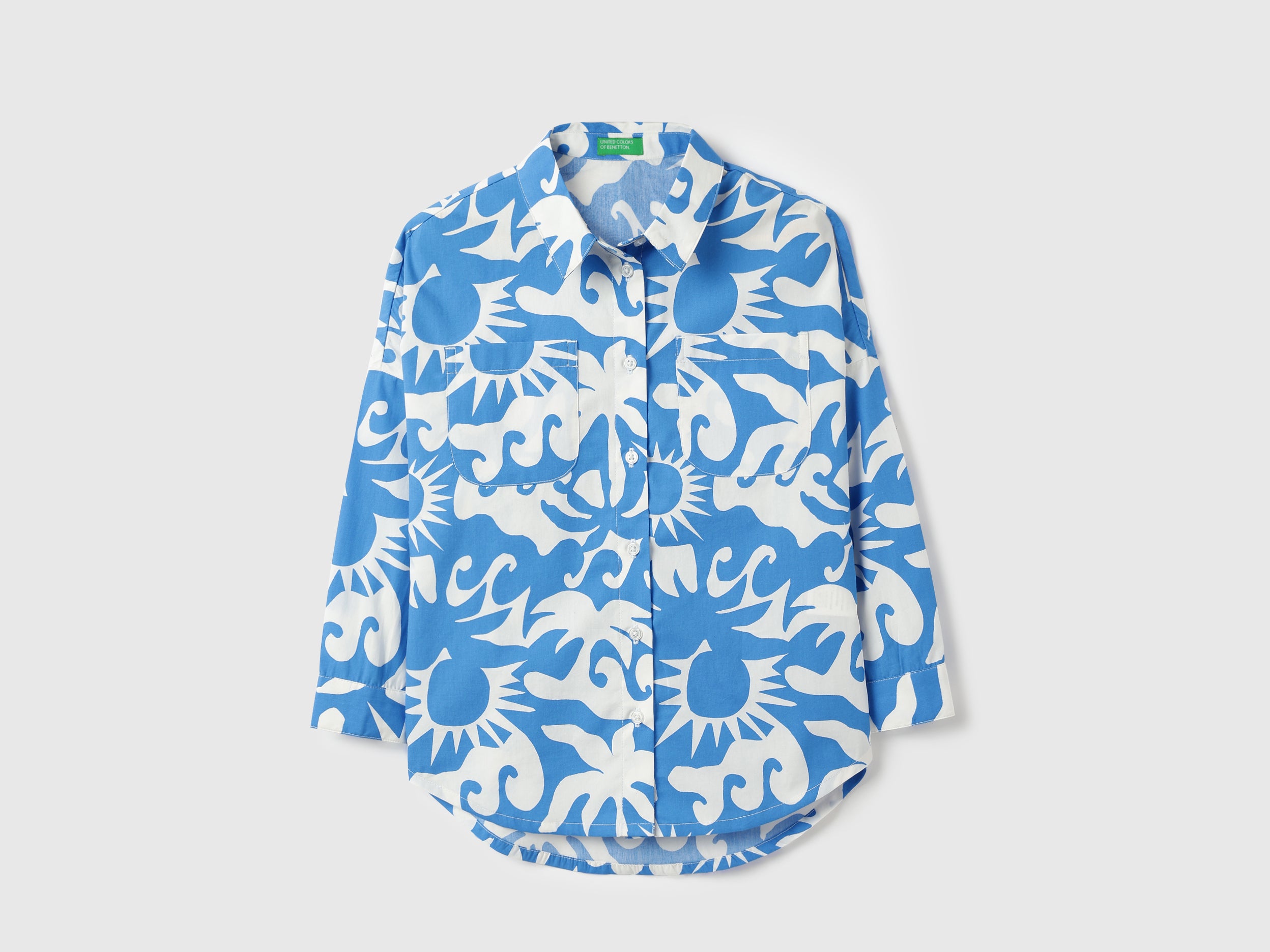 Girls Blue Abstract Print Cotton Shirt Top