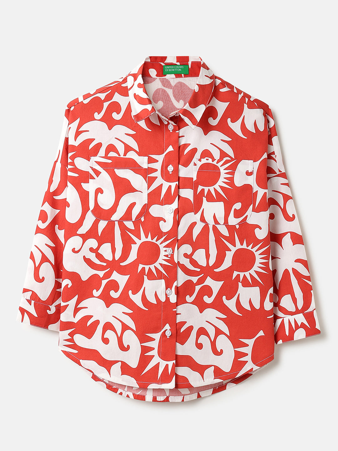 Girls Rust Abstract Beach Print Cotton Shirt