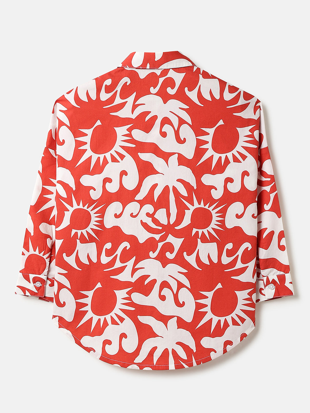 Girls Rust Abstract Beach Print Cotton Shirt