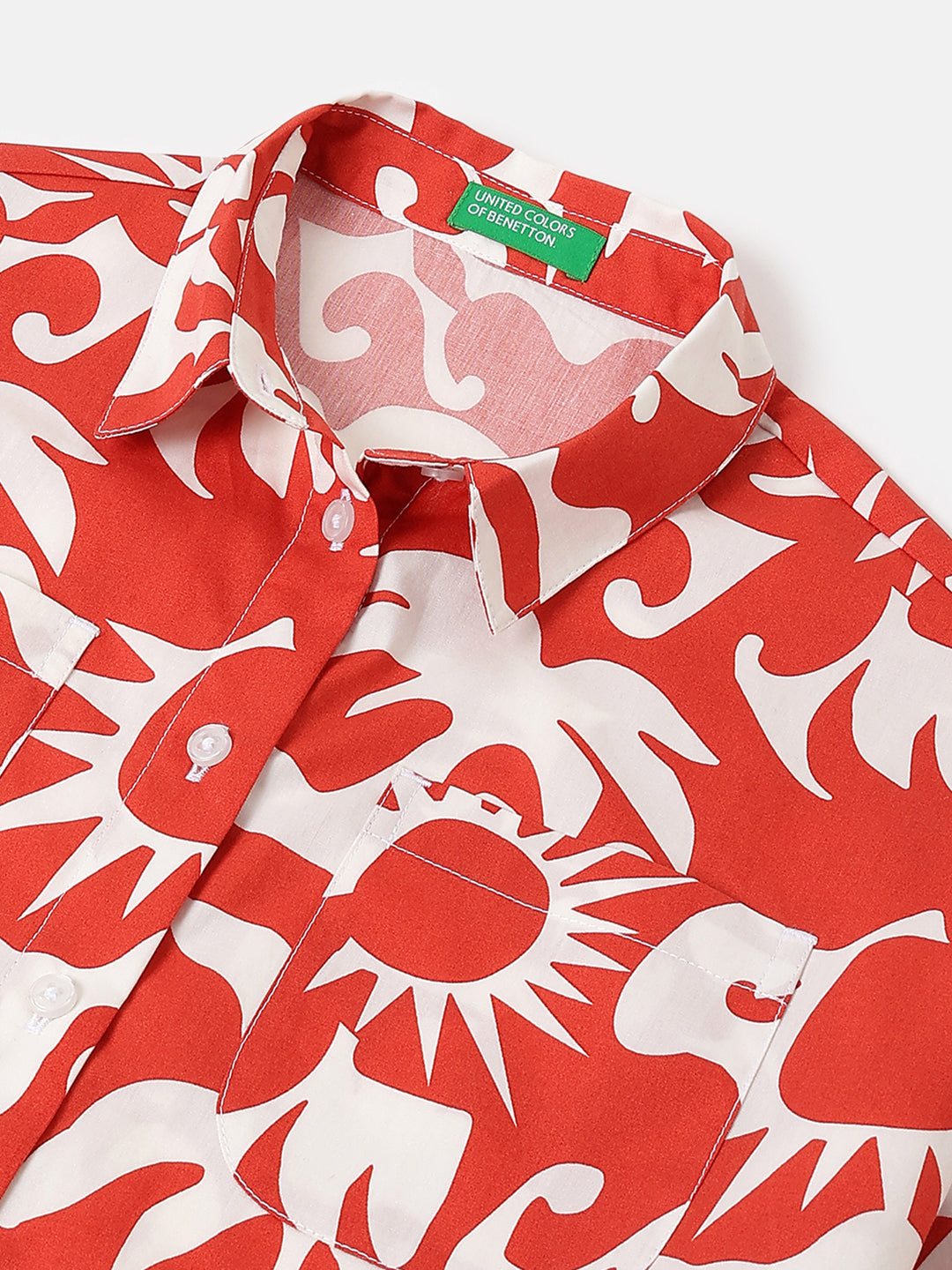 Girls Rust Abstract Beach Print Cotton Shirt