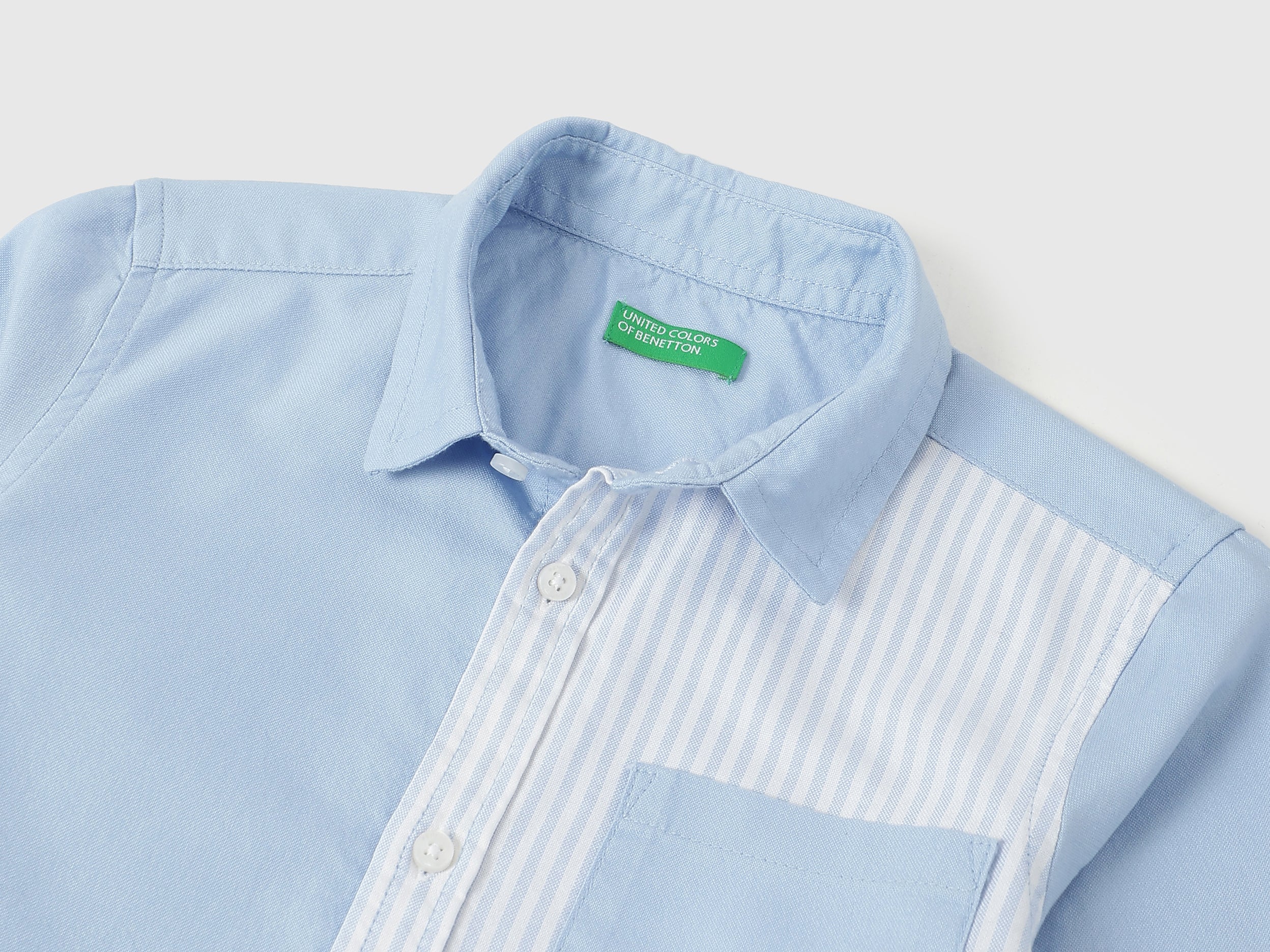Boys Blue Color Block Oxford Cotton Regular Fit Shirt