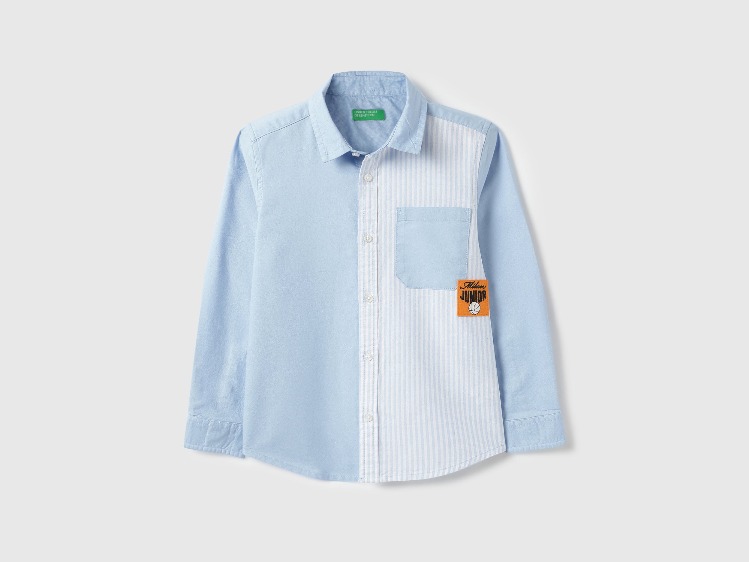 Boys Blue Color Block Oxford Cotton Regular Fit Shirt