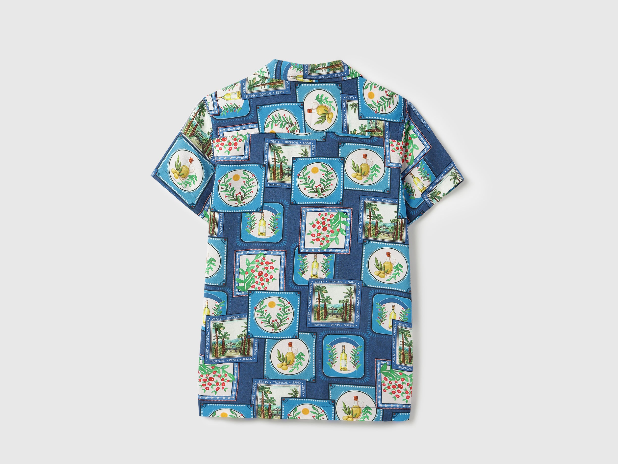 Boys Viscose Mediterranean Print Resort Collar Shirt