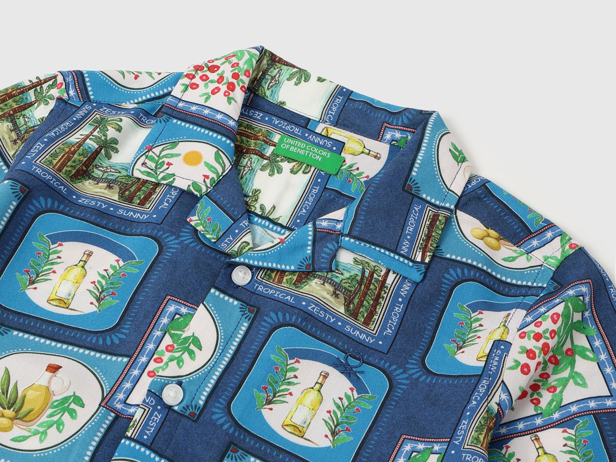 Boys Viscose Mediterranean Print Resort Collar Shirt