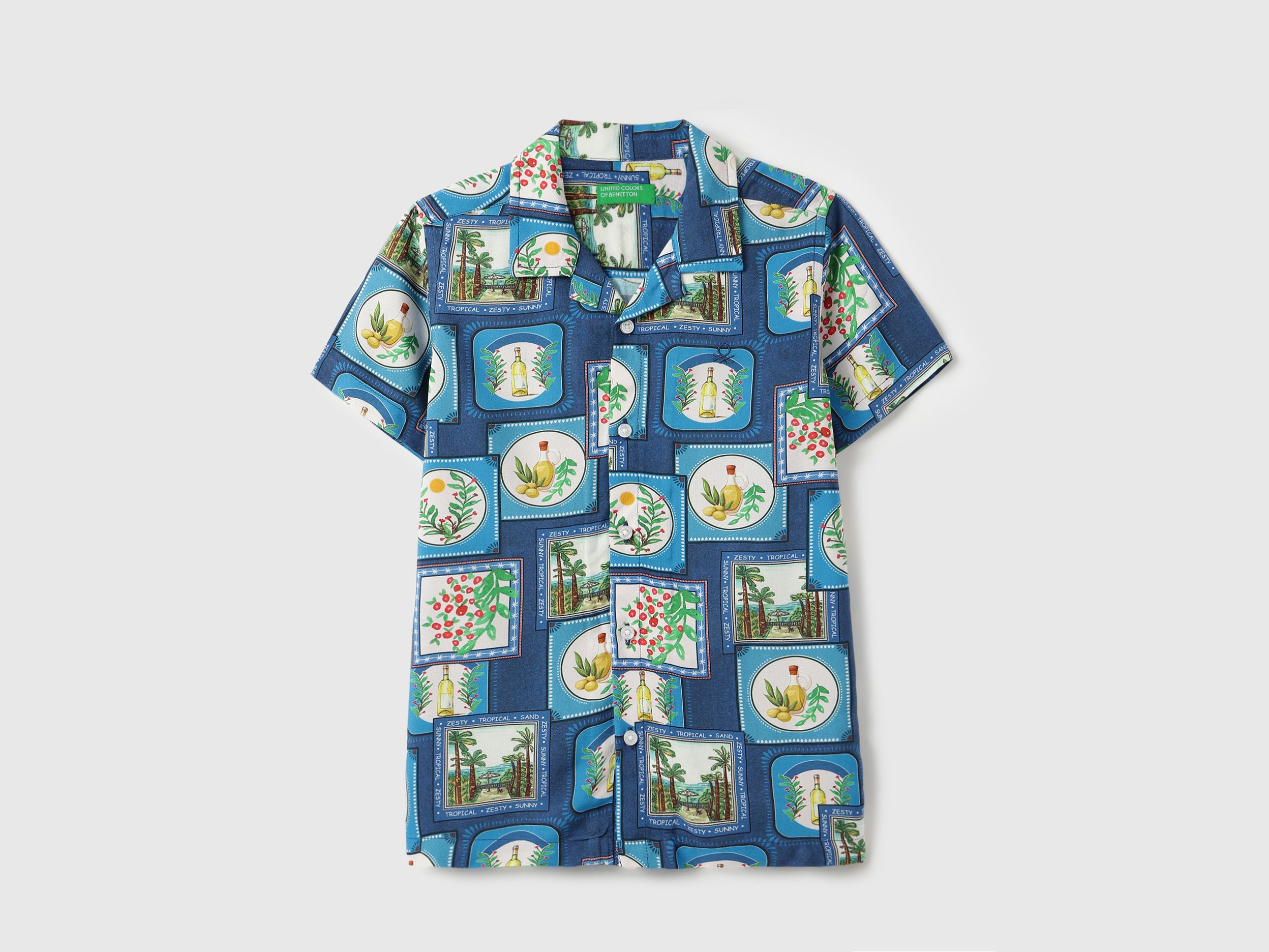 Boys Viscose Mediterranean Print Resort Collar Shirt