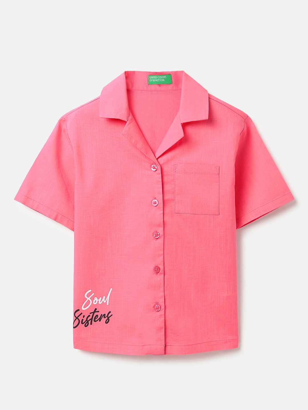 Girls Pink Cotton Slub Collared Boxy Top