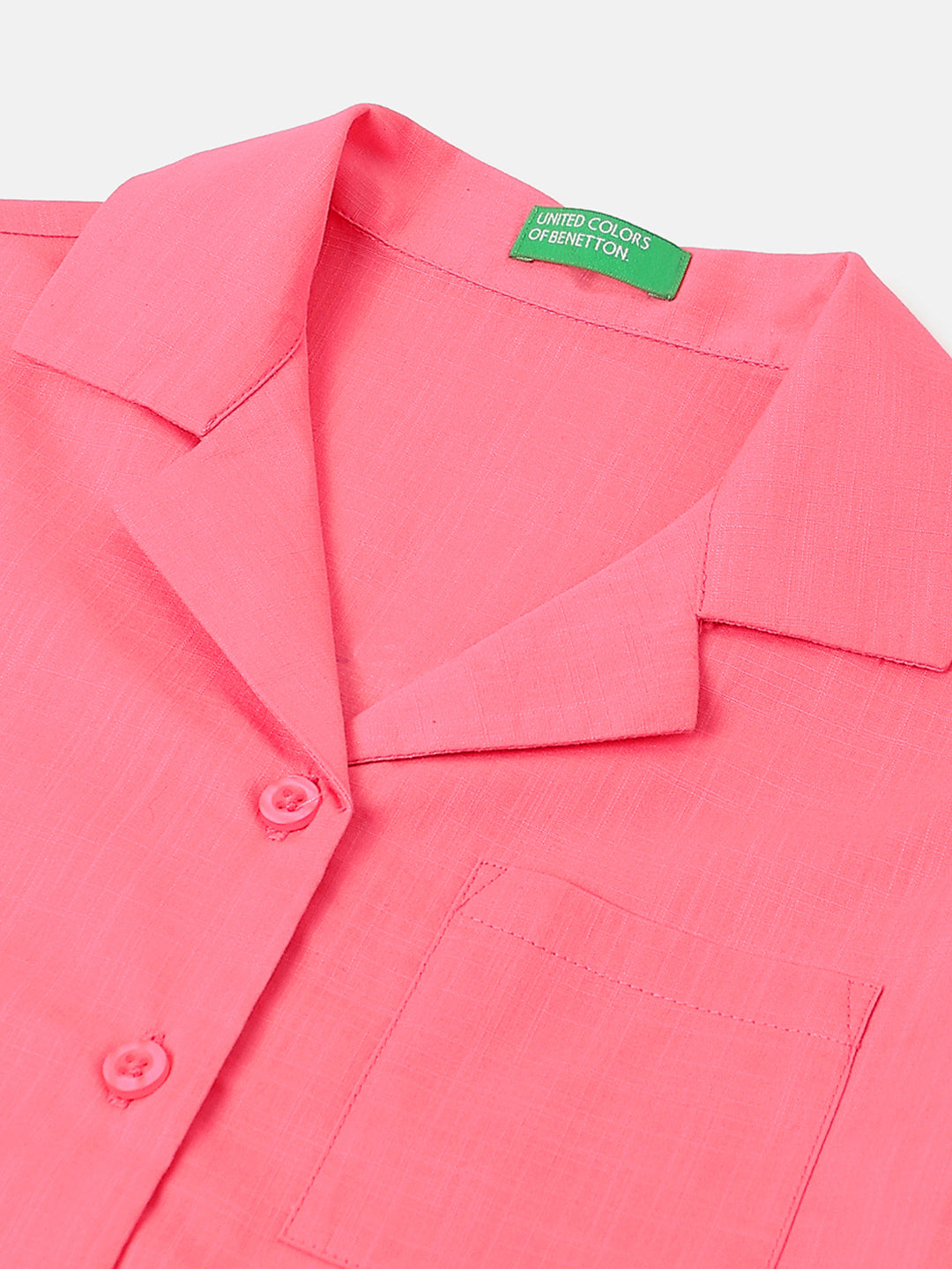 Girls Pink Cotton Slub Collared Boxy Top