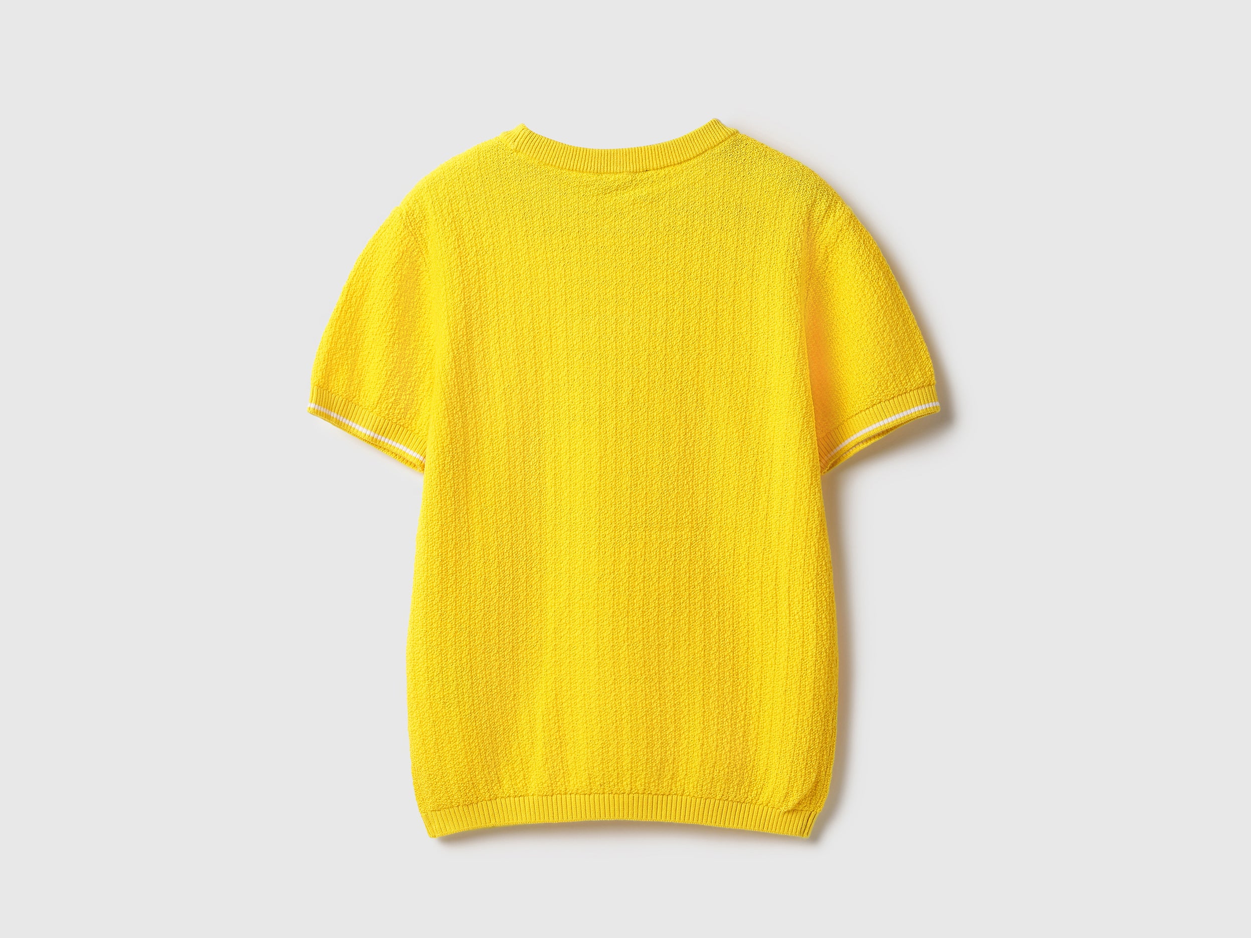 Boys Yellow Boucle Patterned Cotton Boxy T-Shirt with Tipping