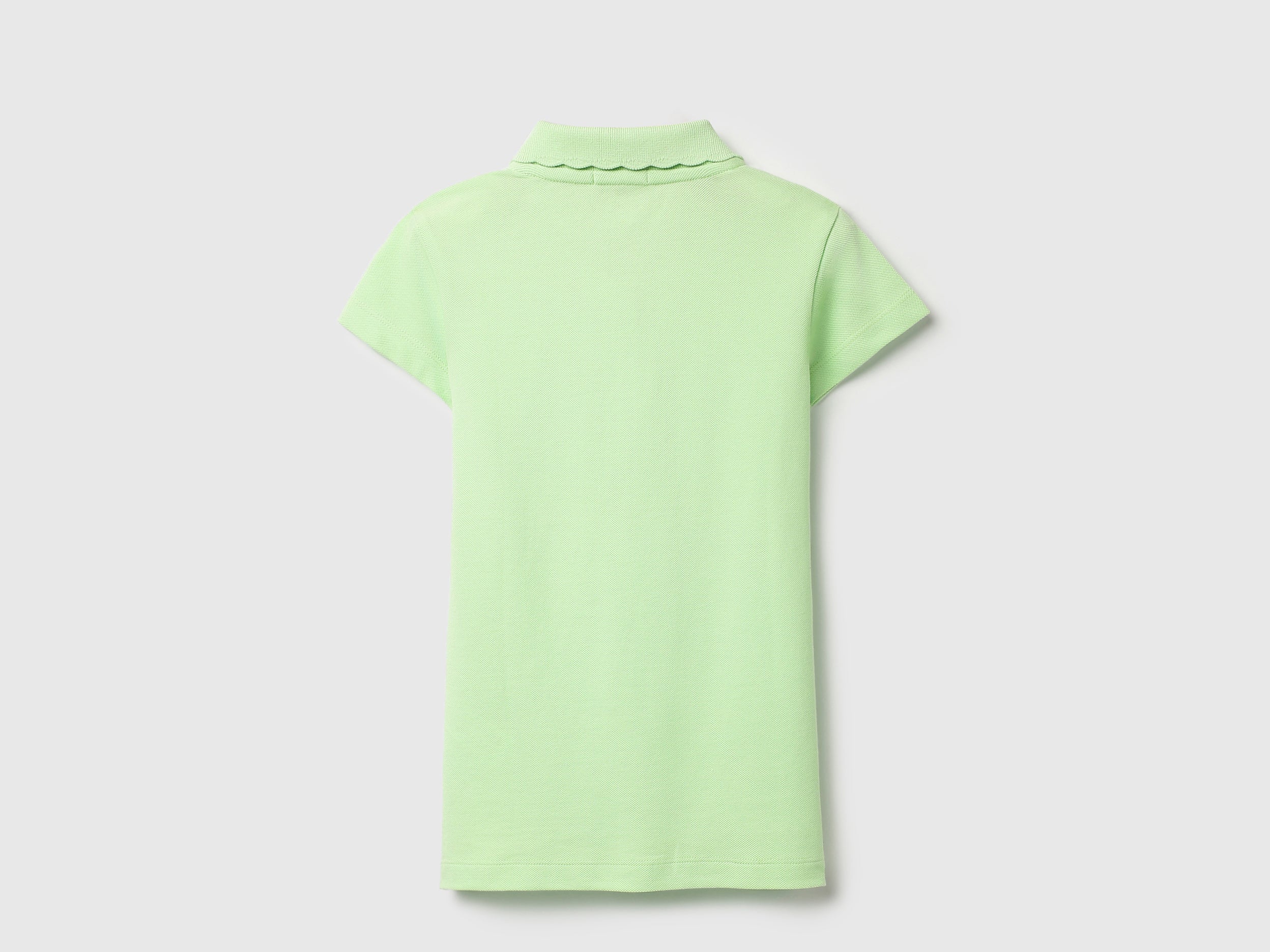 Girls Pastel Green Cotton Pique Scallop Collar Polo