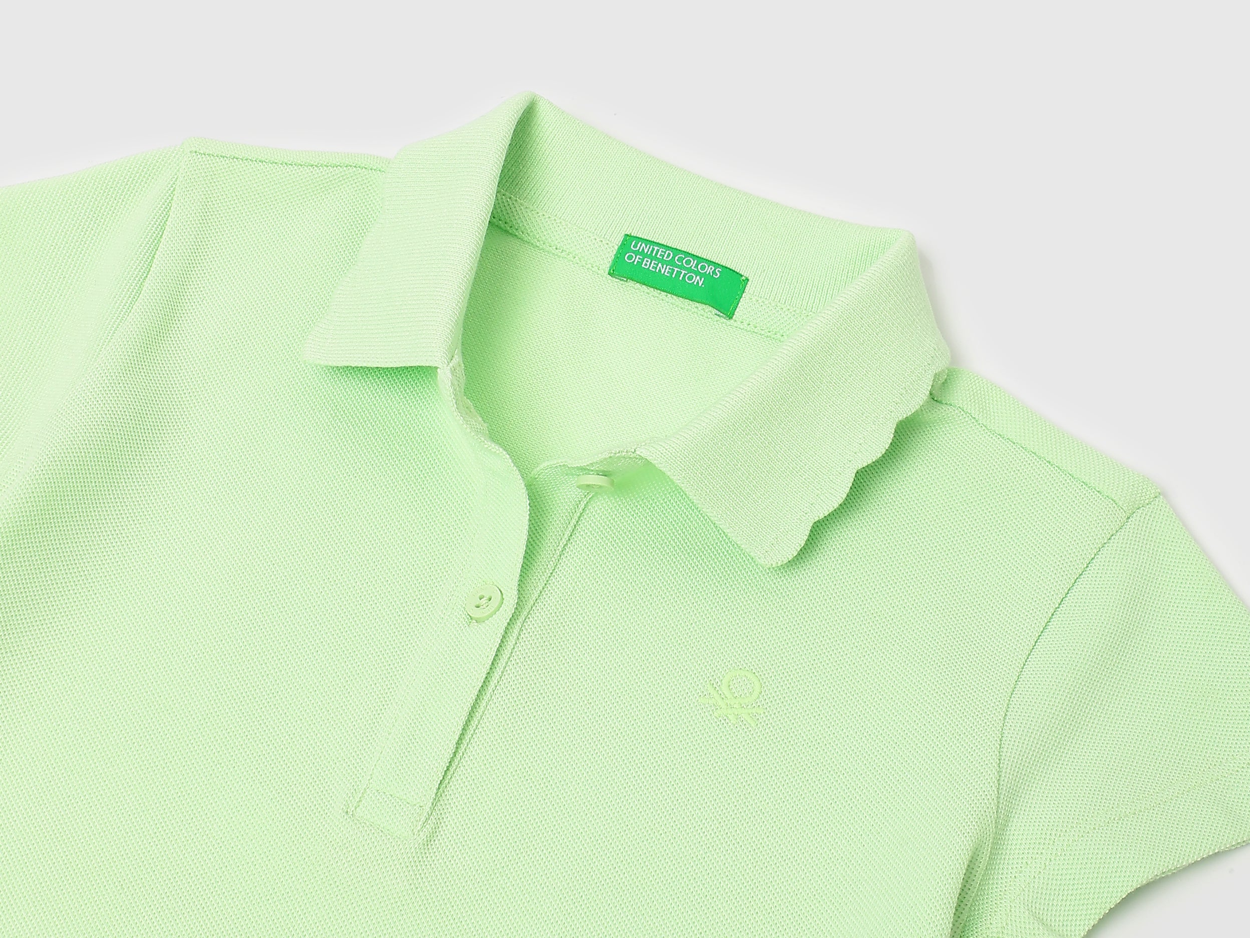 Girls Pastel Green Cotton Pique Scallop Collar Polo
