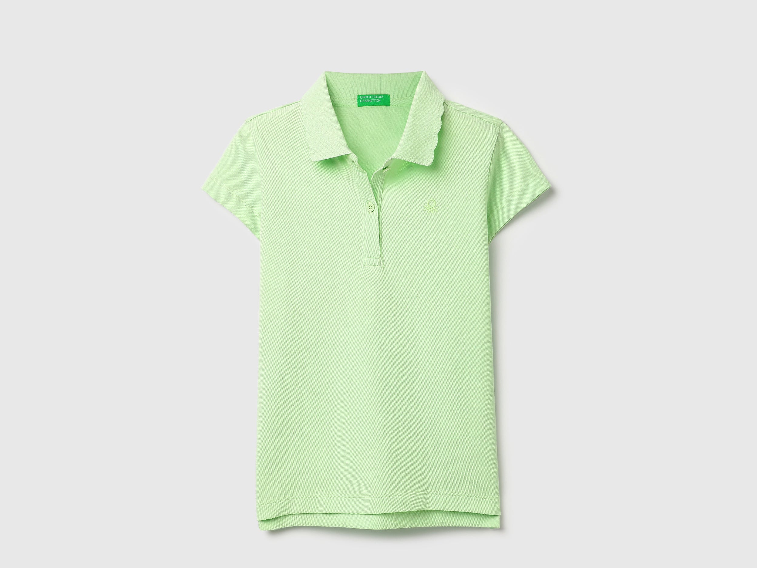Girls Pastel Green Cotton Pique Scallop Collar Polo