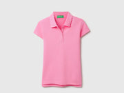 Girls Pink Cotton Pique Scallop Collar Polo Shirt
