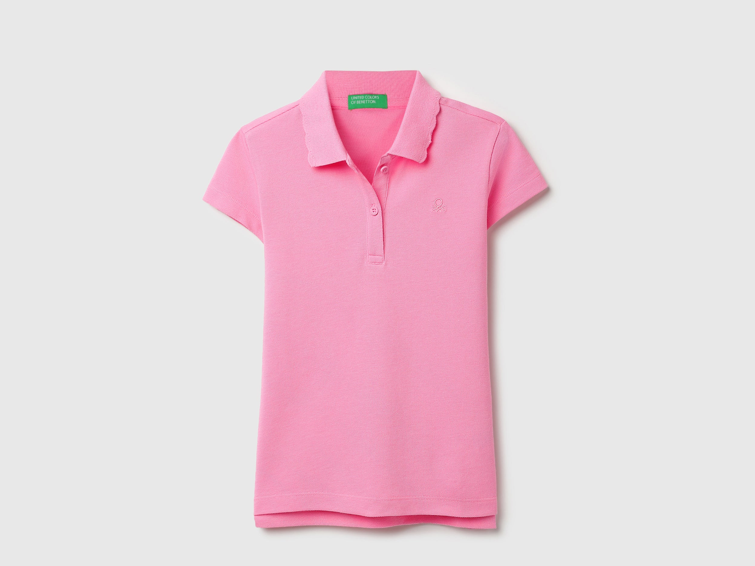 Girls Pink Cotton Pique Scallop Collar Polo Shirt