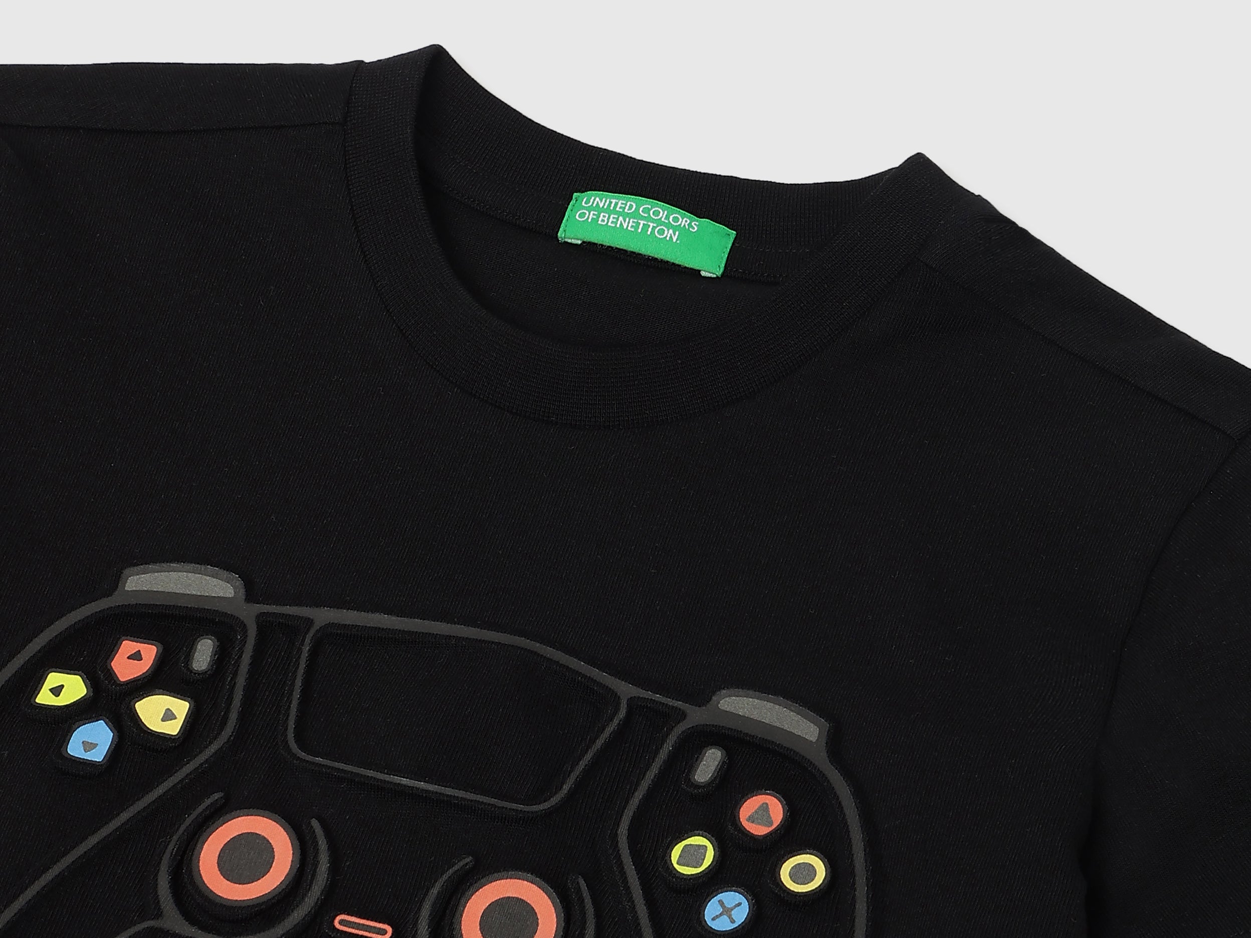 Boys Black Gaming Emboss Cotton T Shirt
