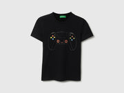 Boys Black Gaming Emboss Cotton T Shirt