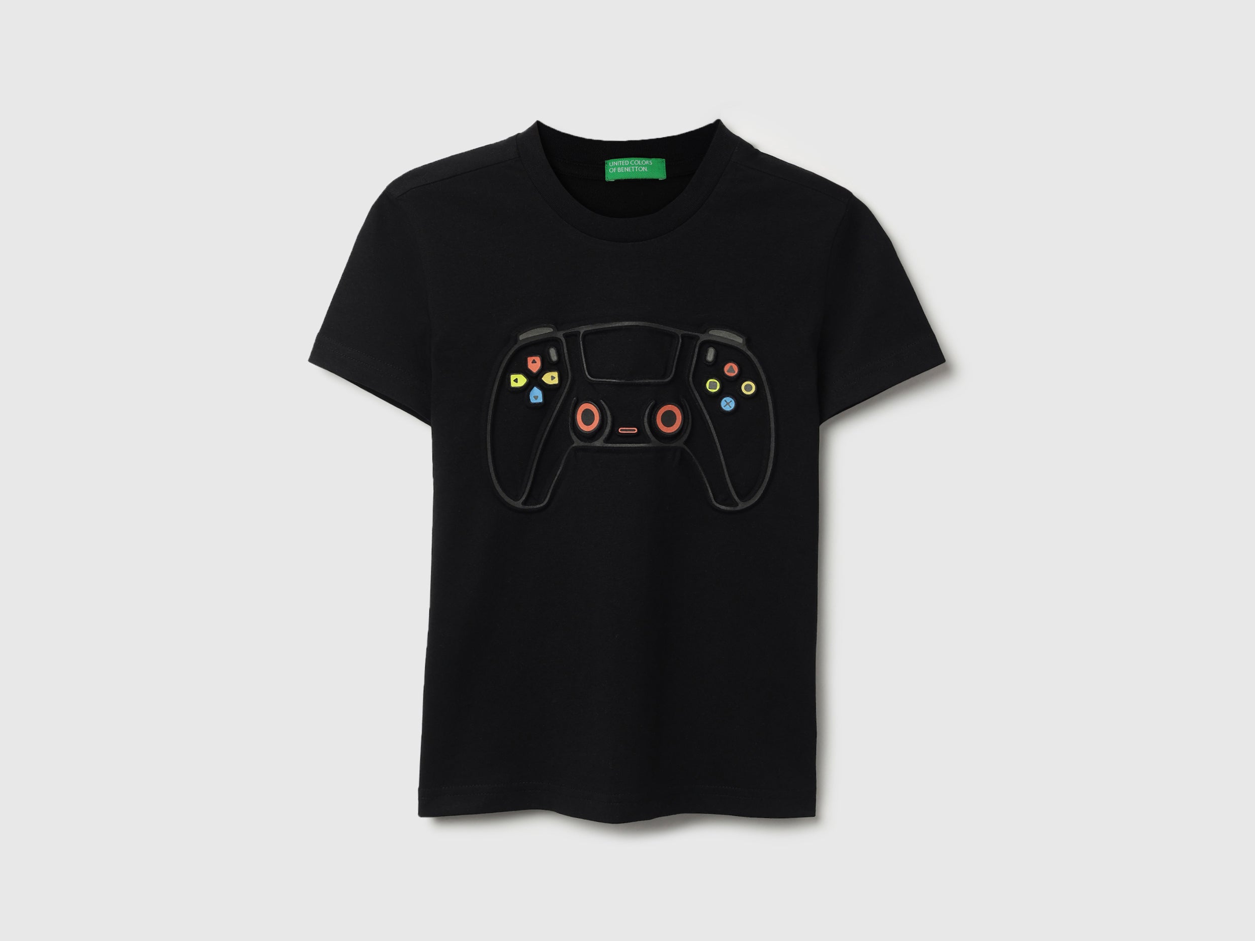 Boys Black Gaming Emboss Cotton T Shirt