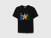 Boys Black Solid Cotton Relaxed Fit T-Shirt with City Tuft Embroidery