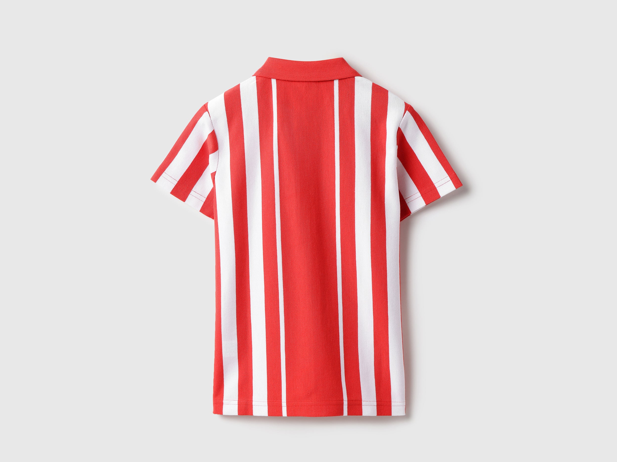 Boys Bright Red Cotton Vertical Stripe Polo Shirt