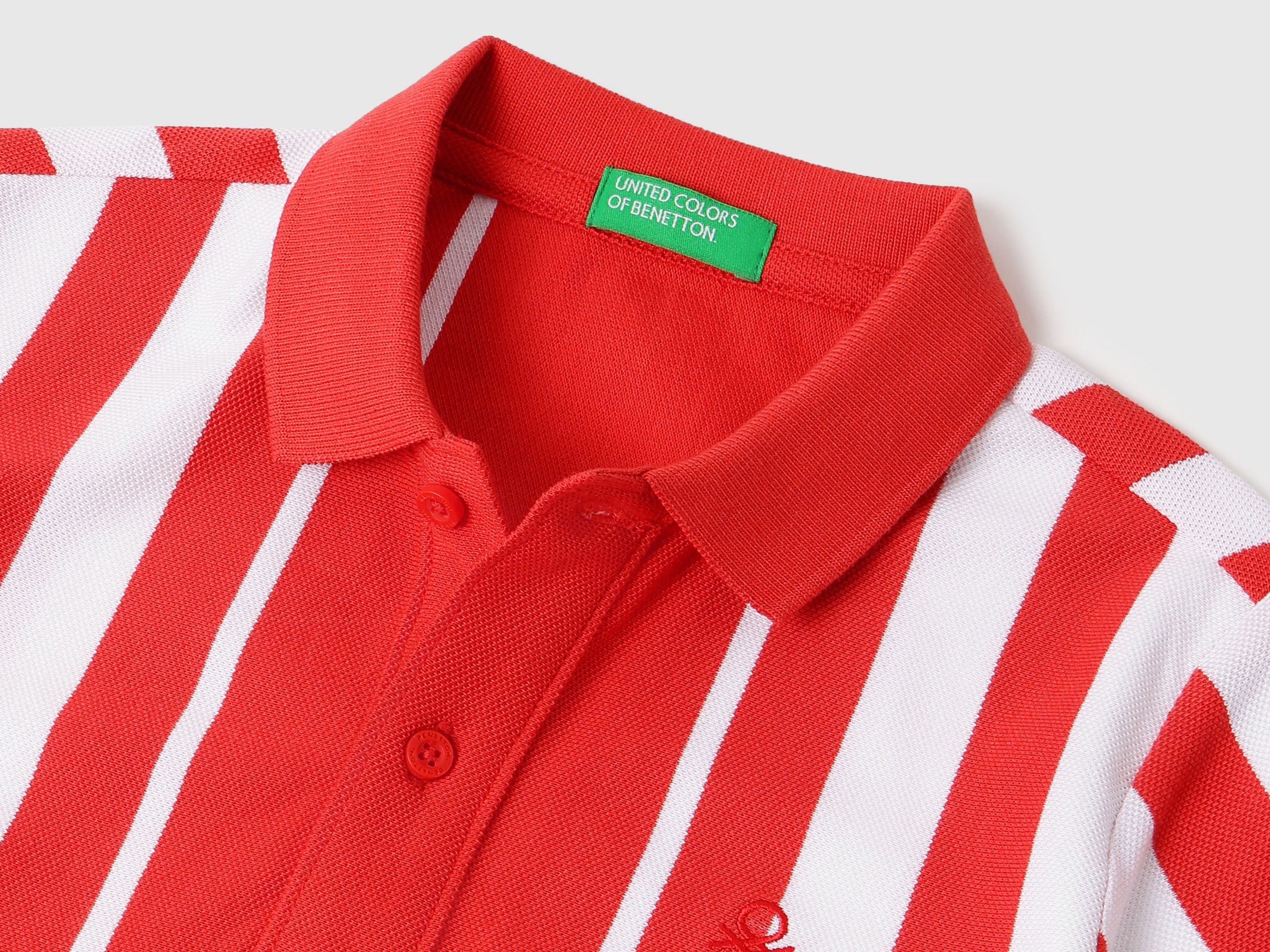 Boys Bright Red Cotton Vertical Stripe Polo Shirt