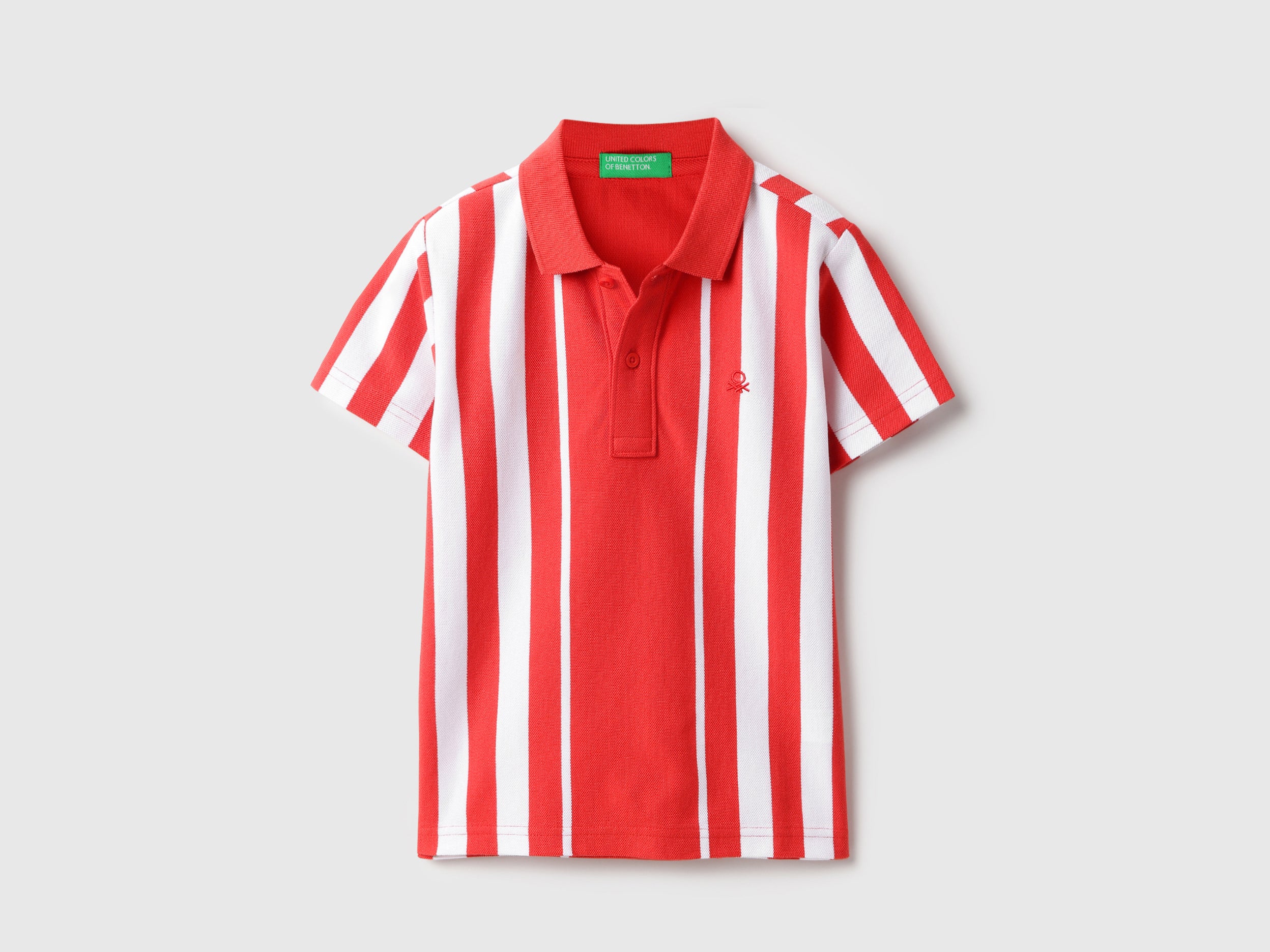 Boys Bright Red Cotton Vertical Stripe Polo Shirt
