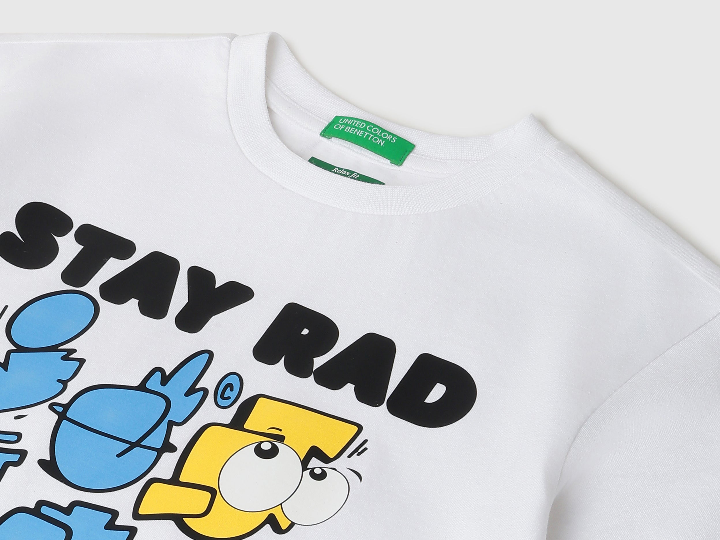 Boys White Solid Cotton Relaxed Fit Stay Rad Graphic T-Shirt