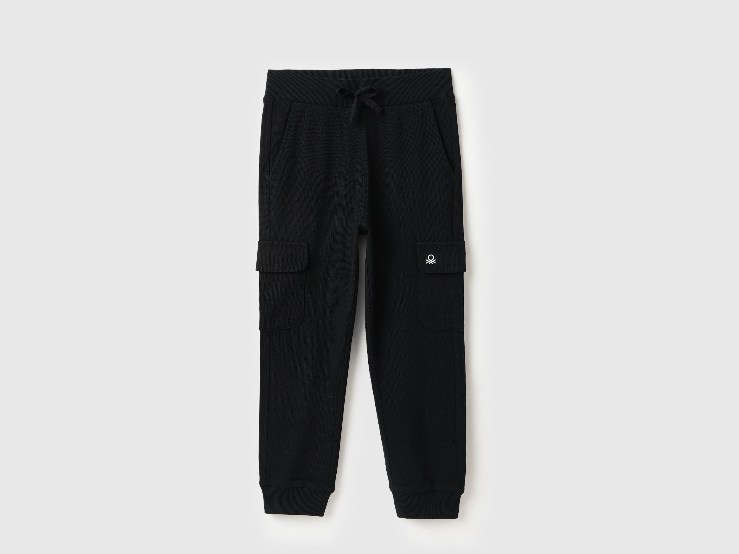Boys Black Cotton Cargo Trackpants with Back Print