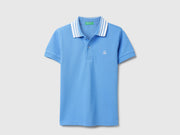 Boys Fresh Blue Cotton Solid Polo Shirt
