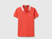 Boys Brick Red Cotton Solid Polo Shirt