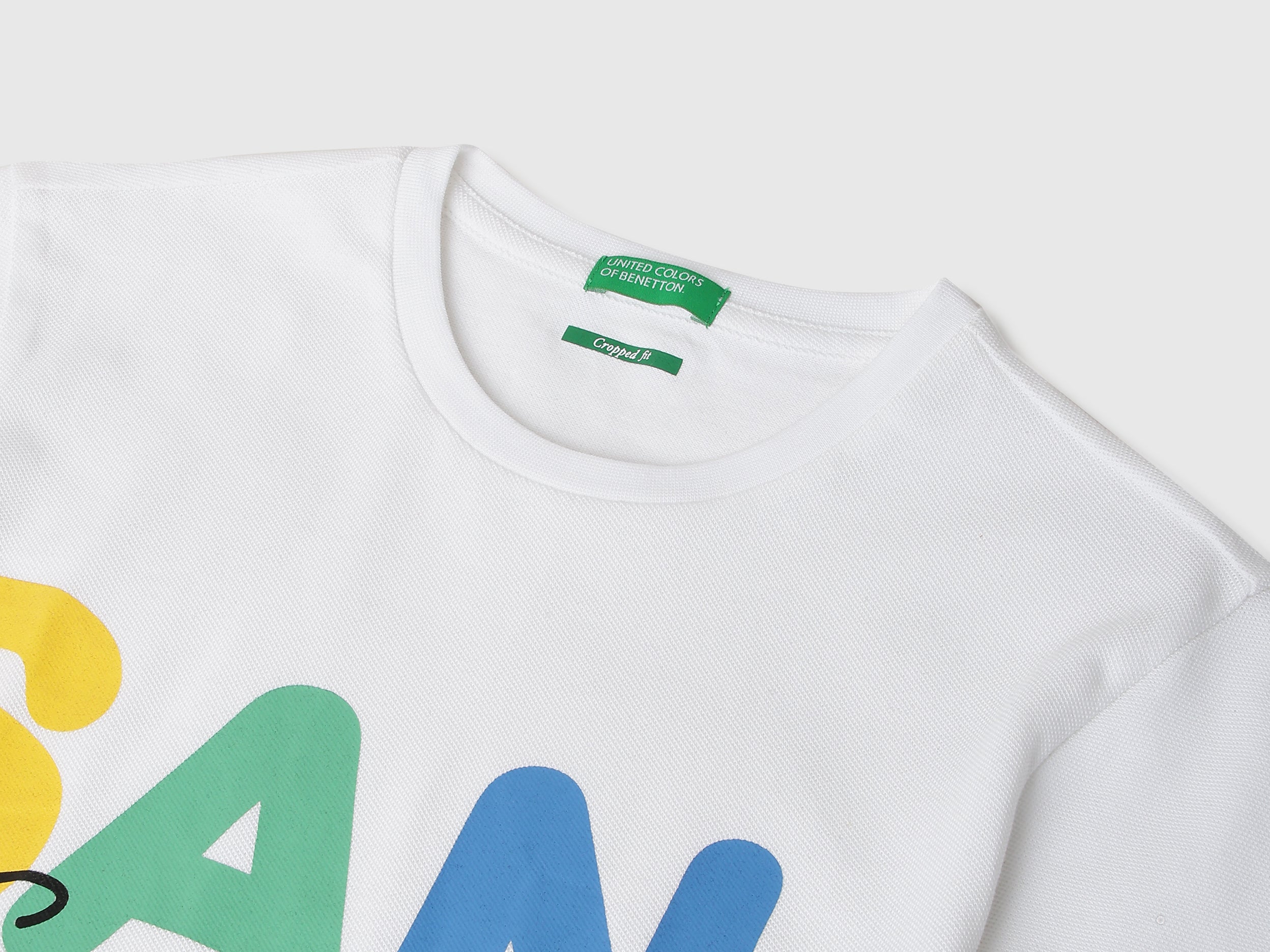 Girls White City Print Pique Cropped Tee