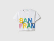 Girls White City Print Pique Cropped Tee