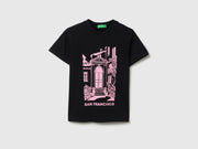 Girls Black Cotton Graphic Tee – Regular Fit