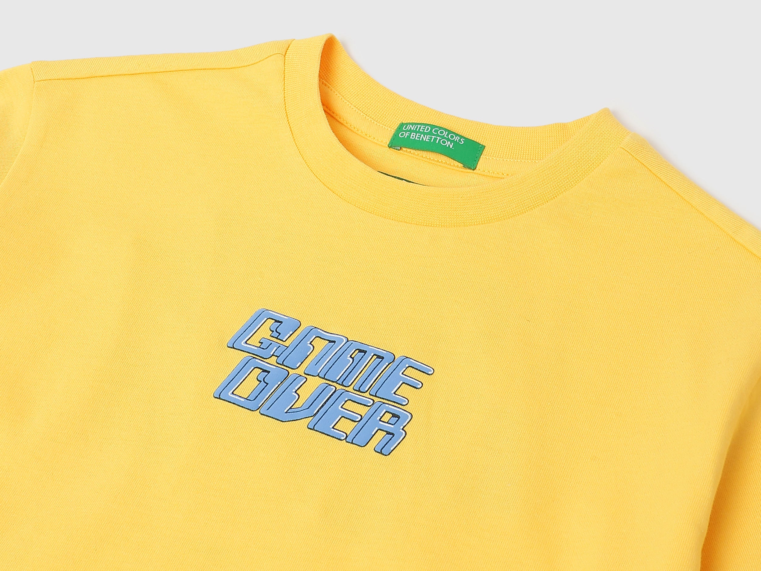 Boys Sun Yellow Cotton Relaxed Fit Game Over Back Print T-Shirt
