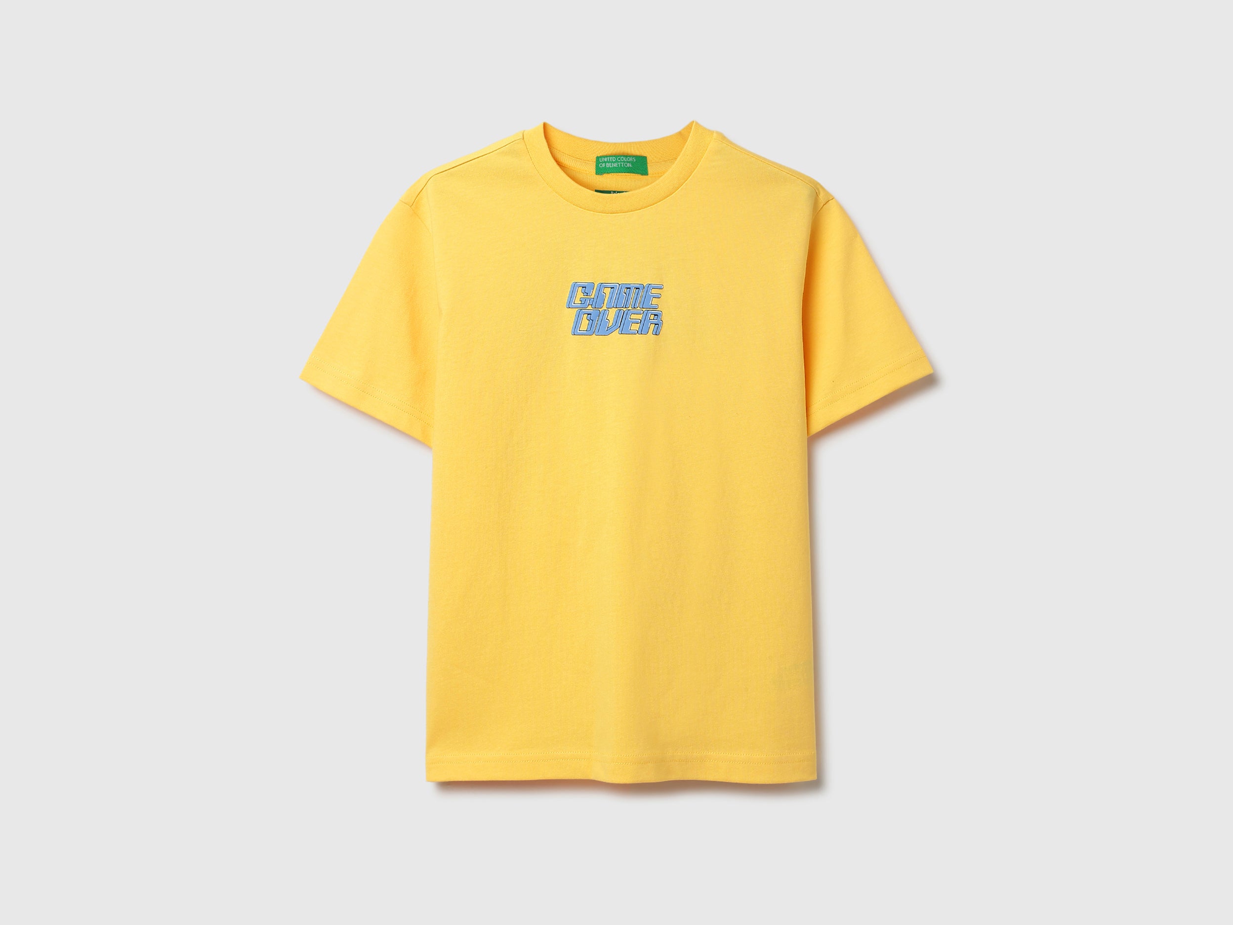 Boys Sun Yellow Cotton Relaxed Fit Game Over Back Print T-Shirt