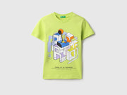 Boys Parrot Green Cotton Regular Fit Arcade Front Print T-Shirt