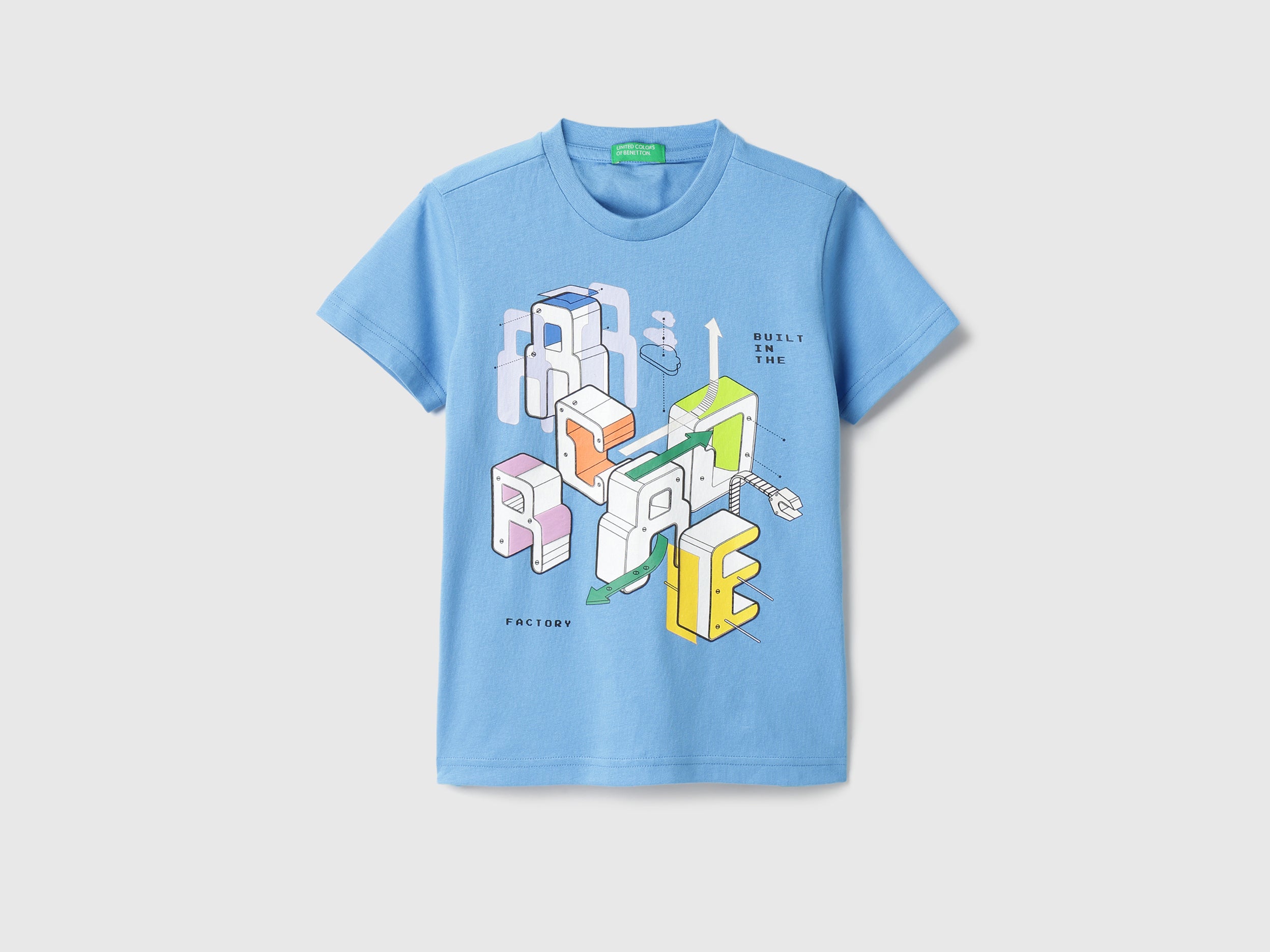 Boys Fresh Blue Cotton Regular Fit Arcade Front Print T-Shirt