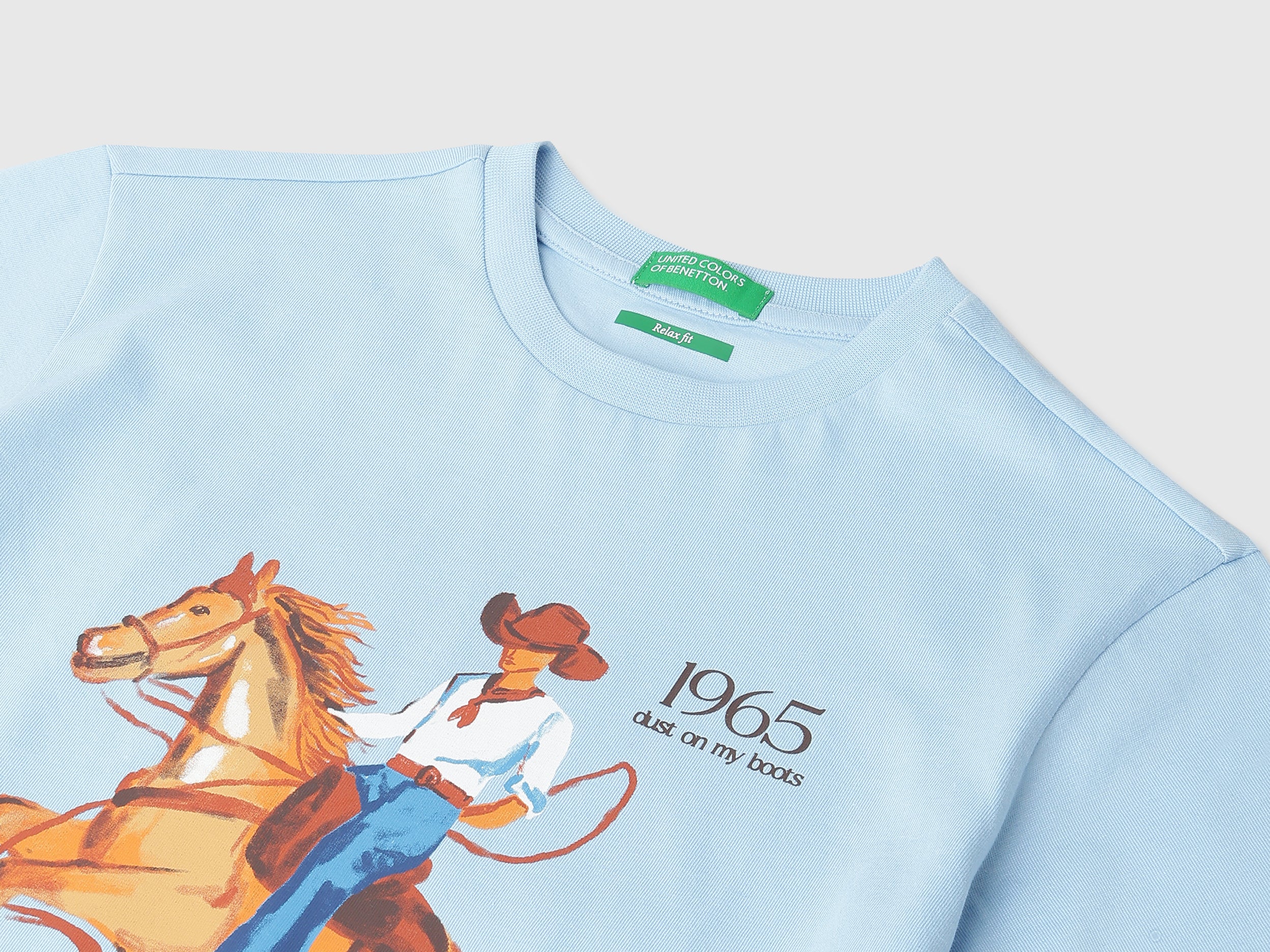 Boys Baby Blue Cotton Relaxed Fit Cowboy Graphic T Shirt