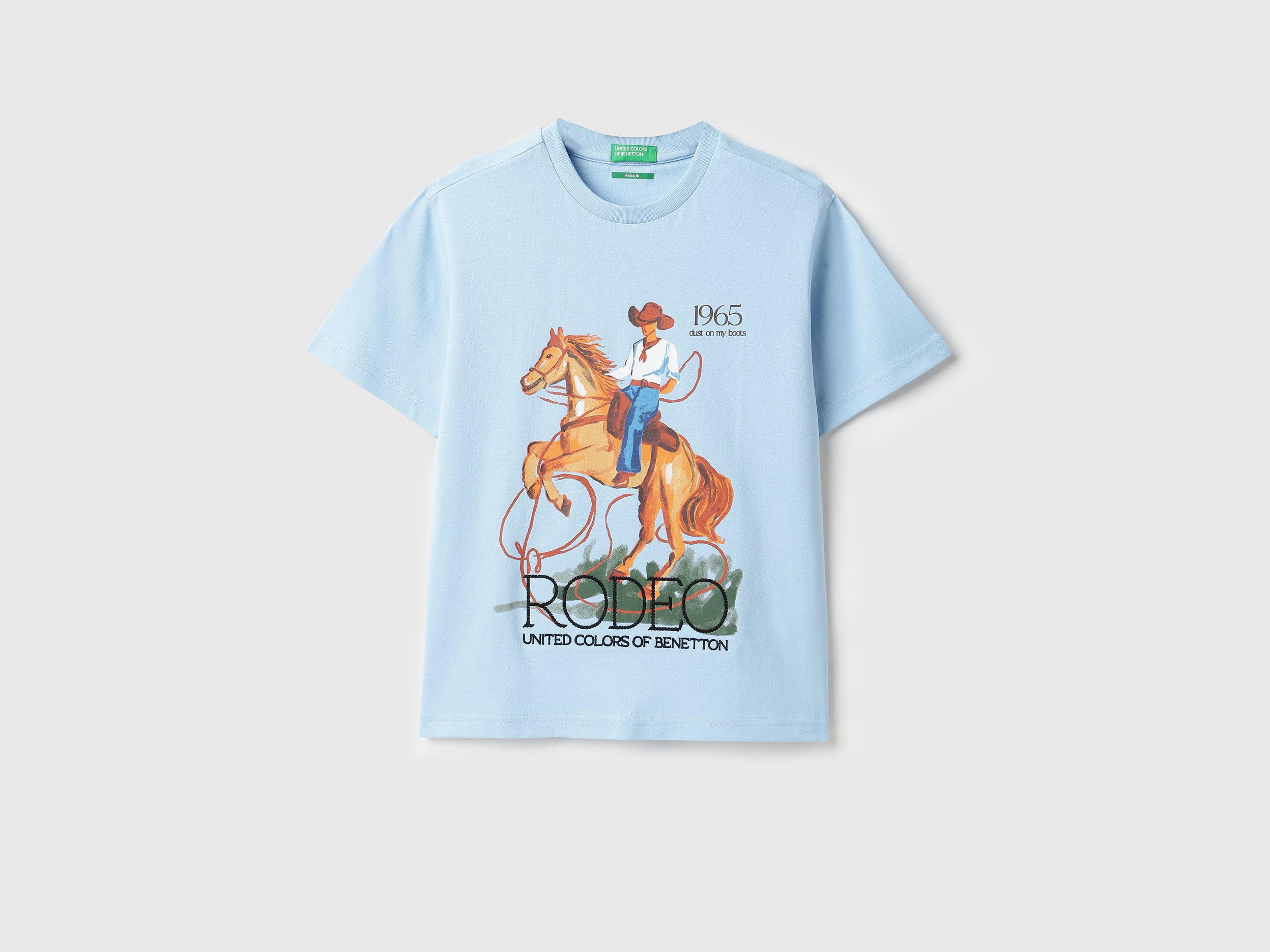 Boys Baby Blue Cotton Relaxed Fit Cowboy Graphic T Shirt