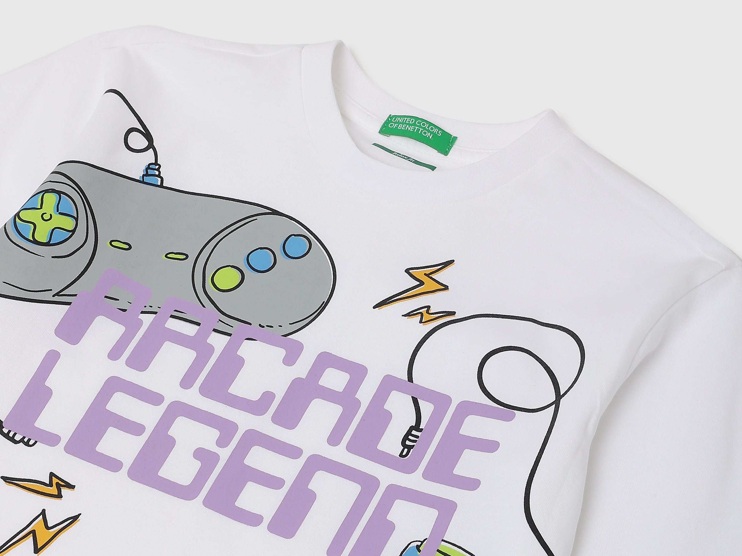 Boys White Arcade Graphic Relaxed Cotton Tee