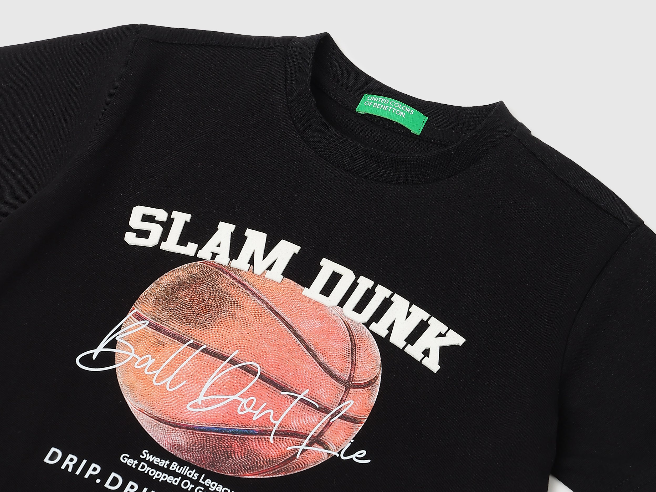 Boys Black Slam Dunk Graphic Cotton T-Shirt